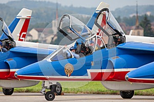 Patrouille de France, the aerobatic display team of the French Air Force Armee de lÃ¢â¬â¢Air flying Dassault-Dornier Alpha Jet E jet